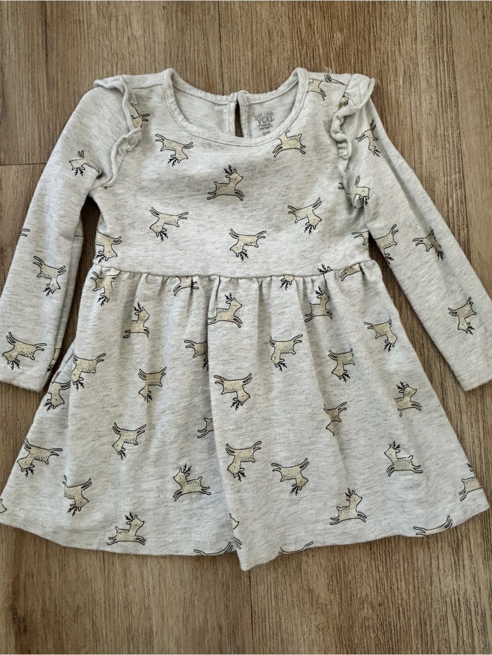 Carter's Light Gray Long Sleeve Deer Print Dress